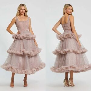 Mac Duggal Pink Layered Midi Dress